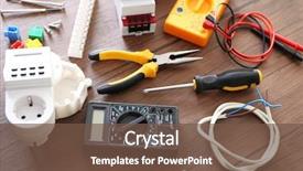  Presentation with electrical tools - Presentation theme featuring different electrical tools on wooden background and a tawny brown colored foreground