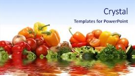  Presentation with fresh fruits and vegetables - Slides having different fresh tasty vegetables isolated on white background background and a sky blue colored foreground