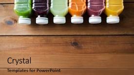  Presentation with fruit vegetable juice - Theme consisting of close up of plastic bottle background and a red colored foreground