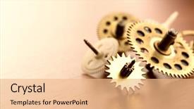  Presentation with gear - PPT theme with different gears on the table background and a coral colored foreground