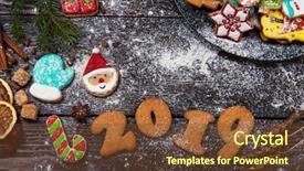  Presentation with new year 2019 - Beautiful PPT theme featuring different ginger cookies for new backdrop and a tawny brown colored foreground