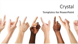  Presentation with different - Colorful slide deck enhanced with different hands touching or pointing backdrop and a white colored foreground