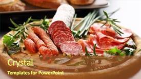  Presentation with herbs - Presentation design enhanced with different italian ham and salami with herbs background and a red colored foreground