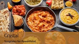  Presentation with spicy food - PPT theme having rice naan and spice background and a gold colored foreground