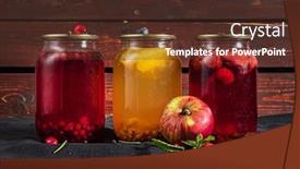  Presentation with fruit drink - Slide deck with different-kind-of-compote-fruit background and a tawny brown colored foreground