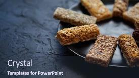  Presentation with black ceramic - Amazing PPT theme having different-kind-of-granola-fitness backdrop and a tawny brown colored foreground