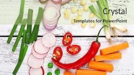  Presentation with vegetables - Presentation having different kind of raw vegetables background and a mint green colored foreground