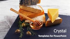  Presentation with honey - Audience pleasing PPT theme consisting of different kinds of cheese honey backdrop and a tawny brown colored foreground