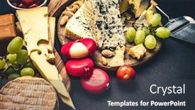  Presentation with camembert - Presentation design consisting of different-kinds-of-cheese-served background and a dark gray colored foreground