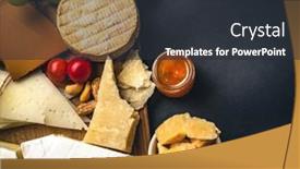  Presentation with nutrition - PPT layouts featuring different-kinds-of-cheese-served background and a dark gray colored foreground