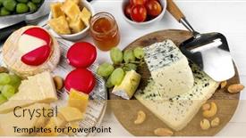  Presentation with nutrition - PPT theme consisting of different-kinds-of-cheese-served background and a yellow colored foreground