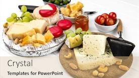  Presentation with nutrition - Presentation theme featuring different-kinds-of-cheese-served background and a coral colored foreground