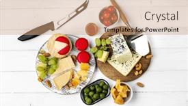  Presentation with nutrition - Presentation theme having different-kinds-of-cheese-served background and a coral colored foreground