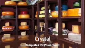  Presentation with cellar - PPT theme with different kinds of cheese on shelves in cellar background and a tawny brown colored foreground