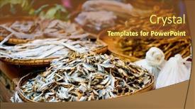  Presentation with shrimps - PPT layouts with different-kinds-of-dried-fish background and a tawny brown colored foreground