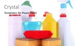  Presentation with sponges - Colorful PPT theme enhanced with different kinds of kitchen cleaners and colorful sponges isolated on white backdrop and a white colored foreground