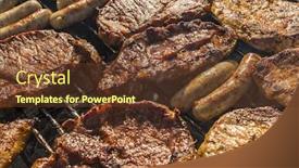  Presentation with grill - PPT theme consisting of different kinds of meat and sausages on a barbecue grill on a sunny summer day background and a tawny brown colored foreground