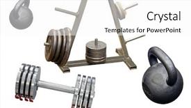  Presentation with weight lifting - Audience pleasing presentation theme consisting of different kinds of the weight lifting equipment backdrop and a white colored foreground