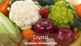  Presentation with frame of fruits and vegetables - Theme with different kinds of vegetables and fruits as background background and a tawny brown colored foreground