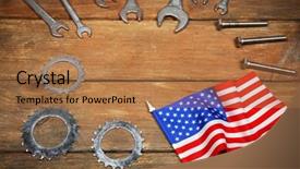  Presentation with labor - Colorful PPT theme enhanced with different kinds of wrenches and cogwheels on a wooden background labor day concept backdrop and a coral colored foreground