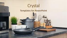  Presentation with catering banquet table different - Colorful slide deck enhanced with different kitchen utensils on table backdrop and a lemonade colored foreground