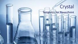  Presentation with glassware - Theme having different laboratory beakers and glassware background and a sky blue colored foreground