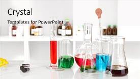  Presentation with glassware - Slide set having green chemistry dropper bottles - different laboratory glassware with color background and a white colored foreground