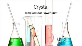  Presentation with glassware - Cool new slides with different laboratory glassware with color liquid and with reflection isolated on white backdrop and a white colored foreground