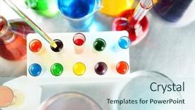  Presentation with glassware - Beautiful slides featuring fluid pipette green - different laboratory glassware with colorful backdrop and a sky blue colored foreground