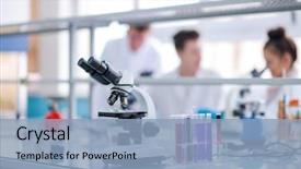  Presentation with test tubes - Slide deck consisting of different liquid healthcare and biotechnology background and a light blue colored foreground