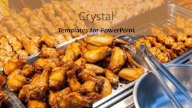  Presentation with market - Presentation theme consisting of different-meat-skewer-in-street background and a gold colored foreground