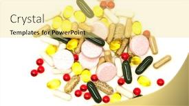  Presentation with medications - Presentation theme having different medications the pills closeup on white background background and a yellow colored foreground