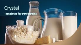  Presentation with blue cheese - PPT theme enhanced with different milk products cheese cream milk yoghurt on a blue background background and a ocean colored foreground