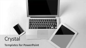  Presentation with light - Slide deck with different modern devices on light background and a light gray colored foreground