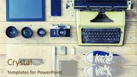  Presentation with equipment - Colorful PPT layouts enhanced with different objects past and nowadays backdrop and a lemonade colored foreground