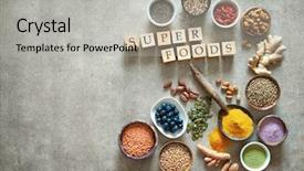  Presentation with acai bowls - Audience pleasing PPT layouts consisting of different others - various colorful superfoods as acai backdrop and a light gray colored foreground