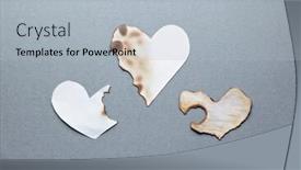  Presentation with hearts - Beautiful presentation theme featuring different paper hearts partially damaged closeup on gray textured paper backdrop and a light blue colored foreground