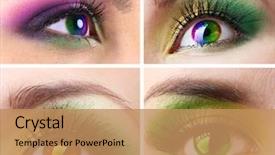  Presentation with eyes - PPT layouts consisting of different photos showing eye background and a coral colored foreground