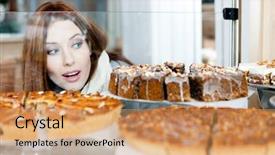  Presentation with looking glass - Slide deck with different pieces of cake background and a coral colored foreground