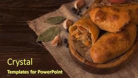  Presentation with baked pies - Colorful presentation theme enhanced with different pies from meat and vegetables freshly baked cakes on a table backdrop and a tawny brown colored foreground