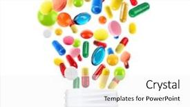  Presentation with capsules pills pill doctor prescription - Presentation theme having drugs explosion - different pills flying away background and a white colored foreground