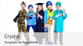 Presentation with children - Audience pleasing presentation theme consisting of different professions a group backdrop and a white colored foreground