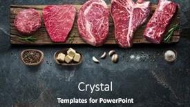  Presentation with steaks - Colorful slide deck enhanced with different-raw-beef-steaks backdrop and a dark gray colored foreground