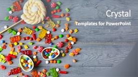  Presentation with flat - Colorful slide set enhanced with different religion - colorful candies on wooden background backdrop and a gray colored foreground