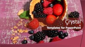  Presentation with sugar - PPT theme featuring different ripe berries in sugar cone on purple background background and a tawny brown colored foreground