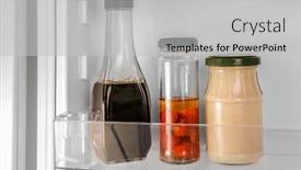  Presentation with sauces - Amazing PPT theme having different sauces on shelf in fridge backdrop and a light gray colored foreground