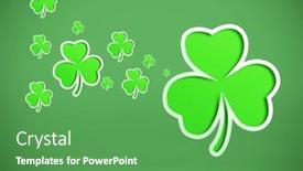  Presentation with green - Presentation theme with different-sized-green-shamrocks background and a shamrock green colored foreground