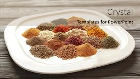  Presentation with white plate - Audience pleasing PPT theme consisting of different-spices-on-white-plate backdrop and a coral colored foreground