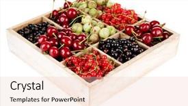  Presentation with berries - Colorful slide deck enhanced with different summer berries in wooden crate isolated on white backdrop and a lemonade colored foreground