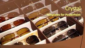  Presentation with optical - Slide deck having different sunglasses in shop background and a  colored foreground
